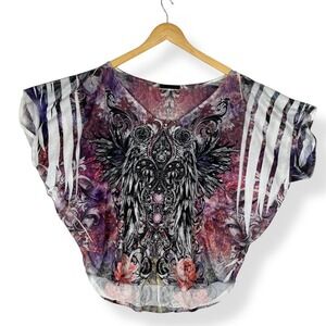 Urban X Y2K Top Size Medium‎ Indie Sleaze Rhinestones Edgy Punk Dolman USA Made